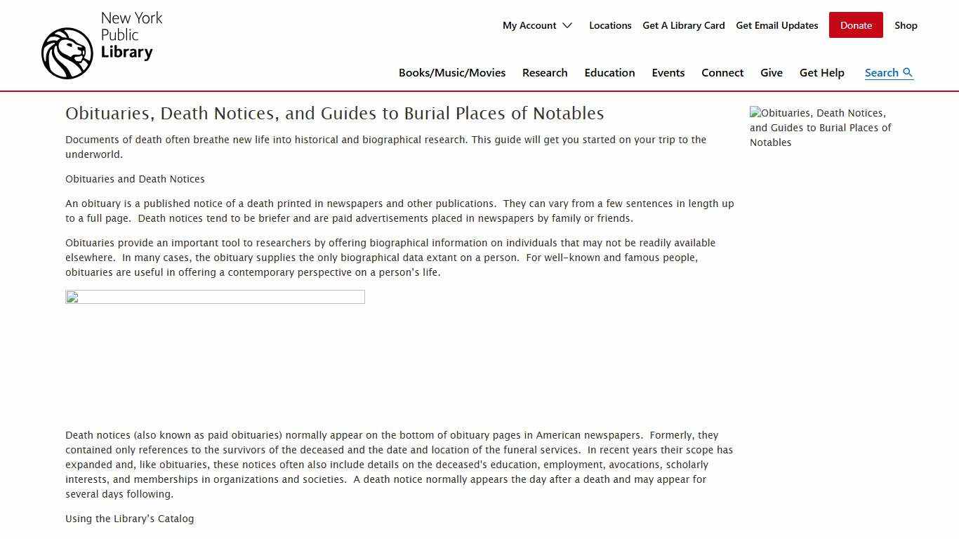 Obituaries, Death Notices, and Guides to Burial Places of Notables The New York Public Library